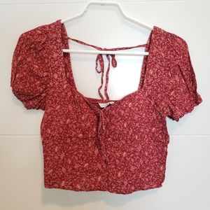 AEO Size M Cropped Floral Western Smocked Milkmaid